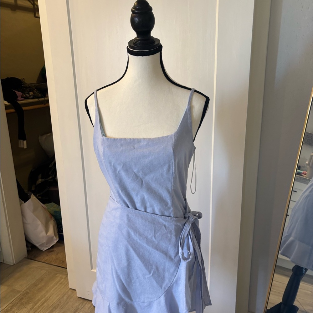 Princess Polly Sky Blue wrap dress
